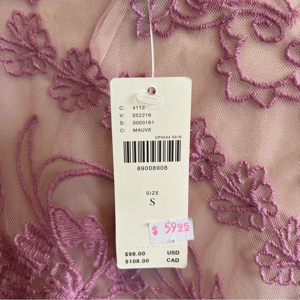 Anthropologie Lavender Sheer Embroidered Floral Blouse - Picture 3 of 6